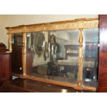 A Regency design gilt wood framed three-plate overmantel mirror, 54" x 26"