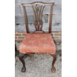 A Chippendale design mahogany chair with moquette seat panel