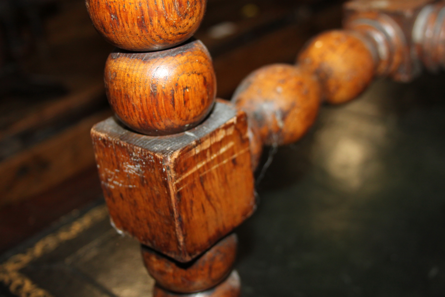 A 19th century oak side table, fitted frieze drawer, on bobbin turned supports, 36" wide - Image 6 of 7