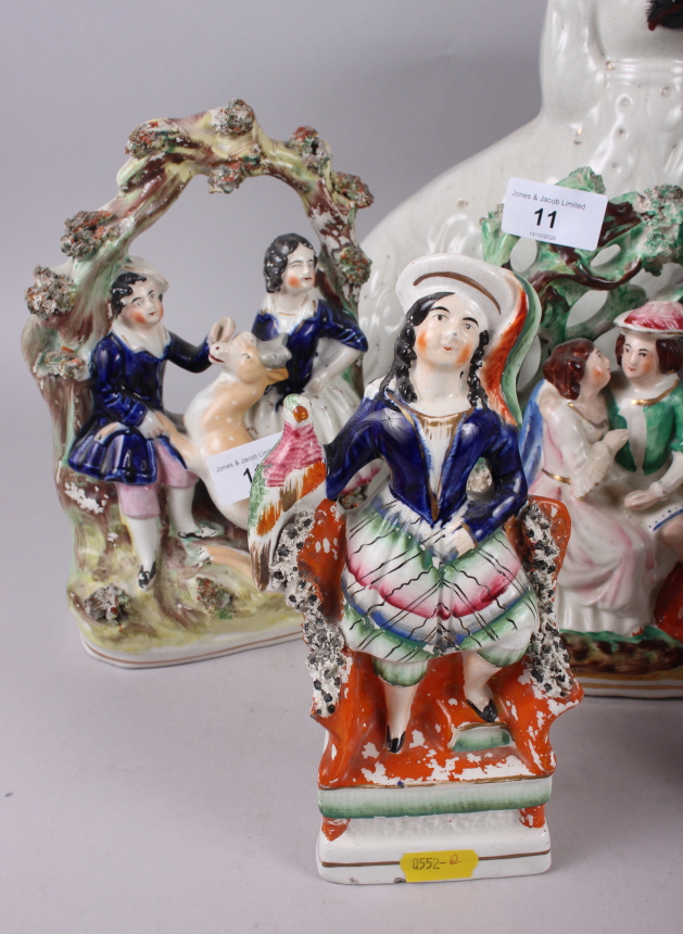 A pair of 19th century Staffordshire spaniels, 11" high, and eight Staffordshire pottery groups - Image 4 of 6