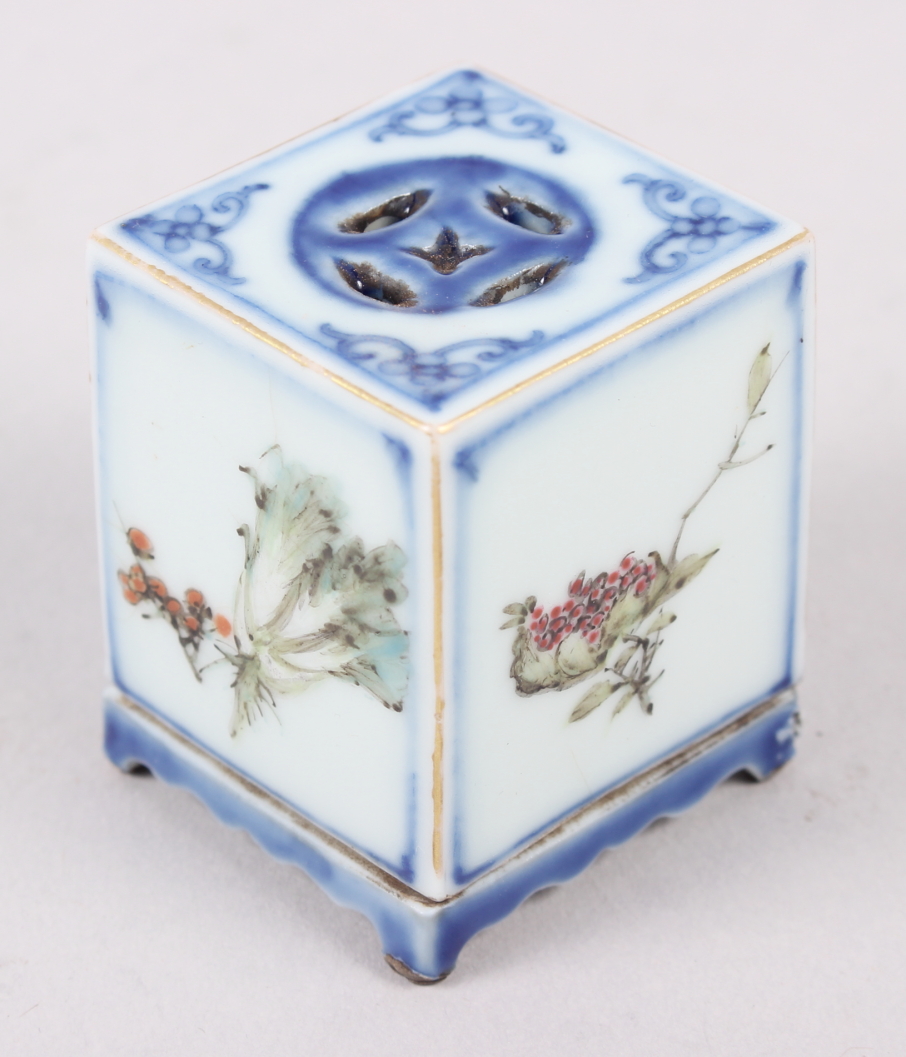 A 19th century paste pot decorated fruit with four character seal mark to base, 2" high