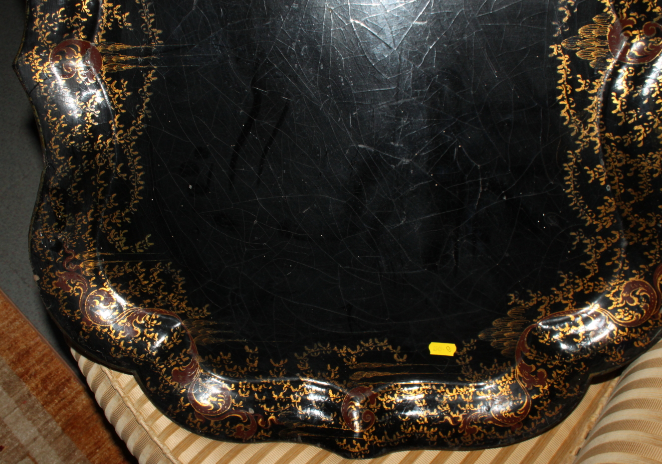 A 19th century papier-mache tray with gilt decorated border, 30" x 23" - Image 3 of 3