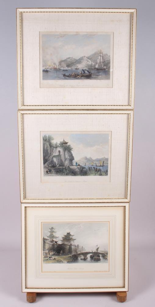 Six coloured prints, views of Peking and Macao, in cream frames - Image 5 of 8