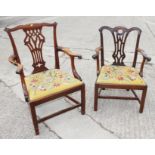A Harlequin set of eight Georgian mahogany dining chairs of Chippendale design with pierced bar