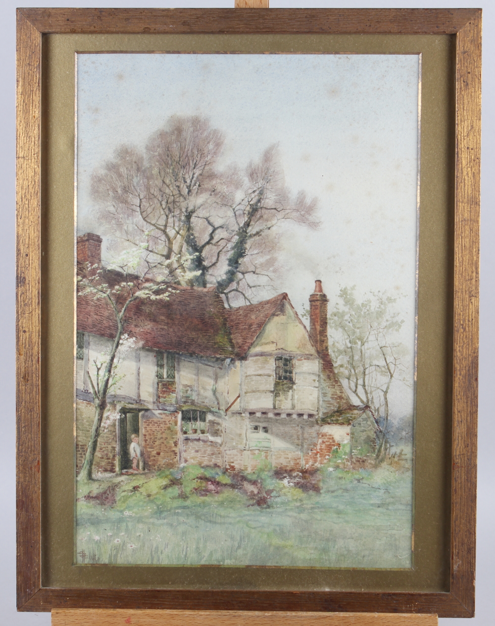 A 19th century watercolour of a cottage and child, 16 1/4" x 10 1/2", a pair of prints "The Chymist" - Image 4 of 9