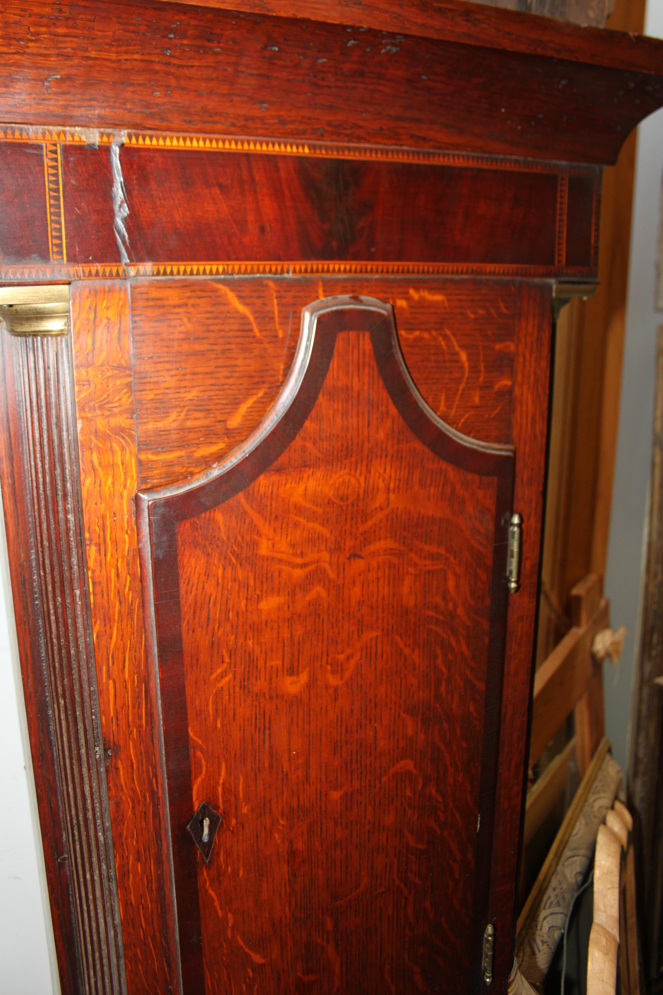 An oak and mahogany inlaid long case clock by J A Brookes of Bromsgrove with broken swan neck - Image 14 of 23