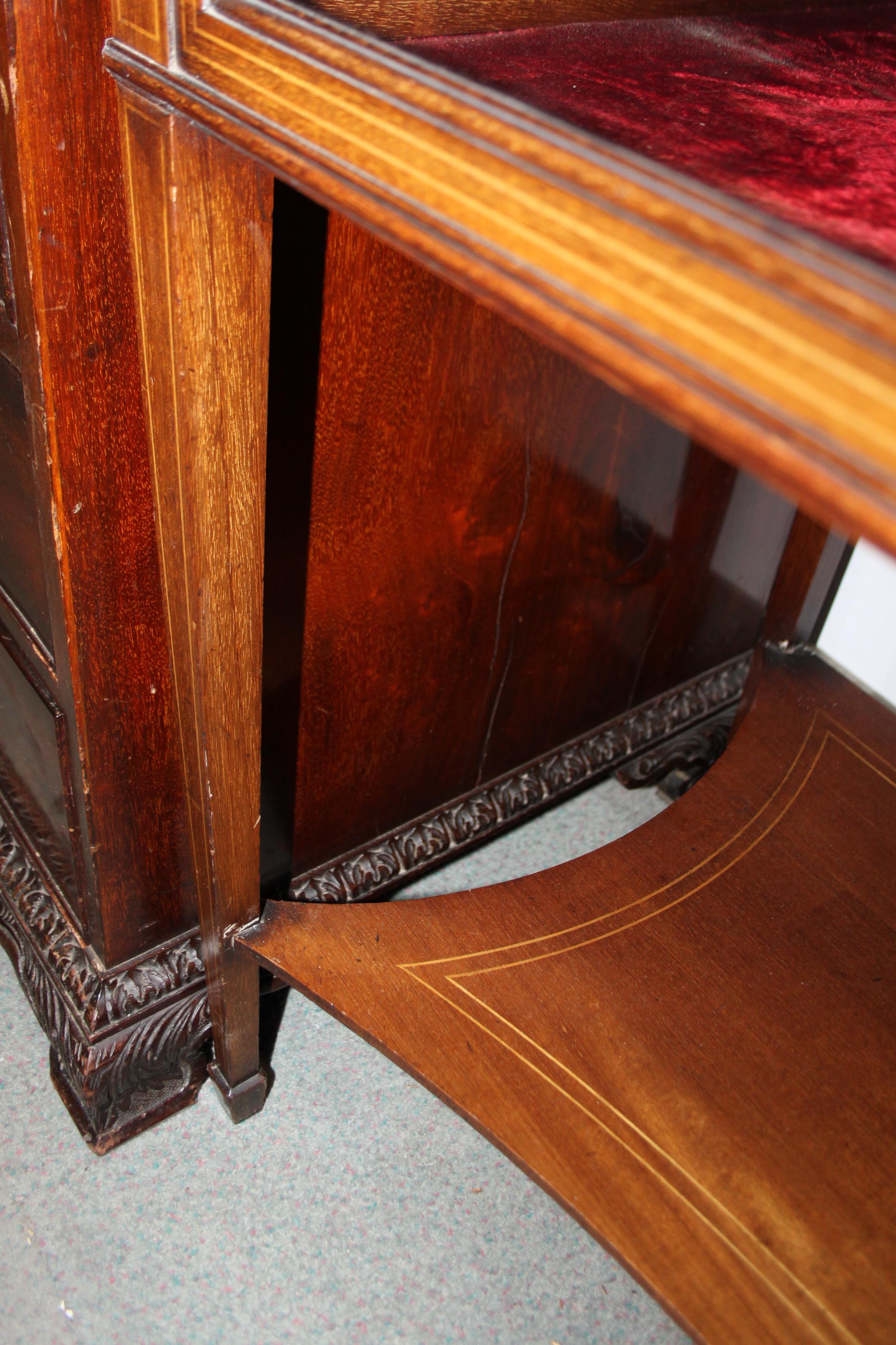 A Sheraton revival mahogany and banded inlaid display cabinet with swan neck pediment over glazed - Image 8 of 8