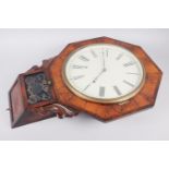 A 19th century rosewood and oak cased drop dial clock with Roman numerals, 17" wide overall