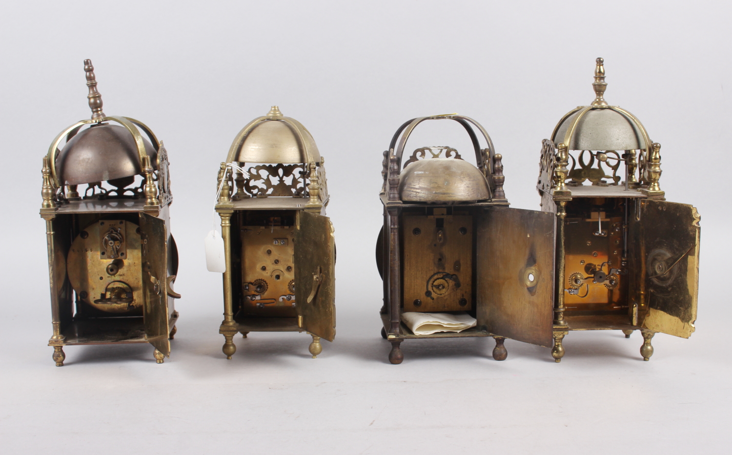 Four French reproduction brass lantern clocks, 10" high - Image 2 of 2