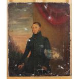 19th Century English School: oil on canvas, coachman in green coat, 12" x 10", unframed