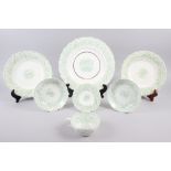A Rockingham porcelain teacup, saucer, two dessert plates, tureen stand and two shallow bowls,