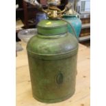 A 19th century green painted tea canister, now converted to a table lamp, 24" high
