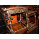 Three 19th century oak joint stools, largest 18" wide