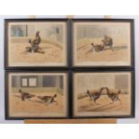 Reeve after Alken: a set of four 19th century coloured cockfighting prints, "Set To, Fight,
