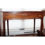 A mahogany and string inlaid side table with single drawer, on square taper supports, 33 3/4" wide