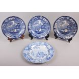 A set of three Don Pottery blue and white transfer decorated plates, decorated floral borders with
