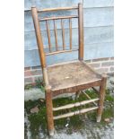 A 19th century ash and elm panel seat side chair, on turned and stretchered supports