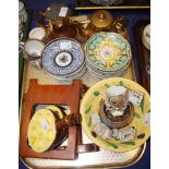 A pair of French escargot dishes, Copeland dishes, a gold painted teapot and other items