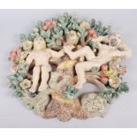 A studio pottery panel of Adam, Eve and the serpent, 15" high