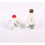 A Chinese porcelain snuff bottle, decorated birds and foliage, with hardstone stopper, three