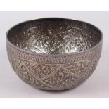 A Thai white metal bowl with all-over engraved decoration, 6" dia, and another similar white metal