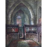 Margaret Raynor: watercolours, "Etchington Church", 10 1/4" x 8", in ornate gilt frame