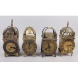 Four French reproduction brass lantern clocks, 10" high