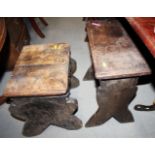 Two 19th century oak panel end stools, largest 19 1/2" wide