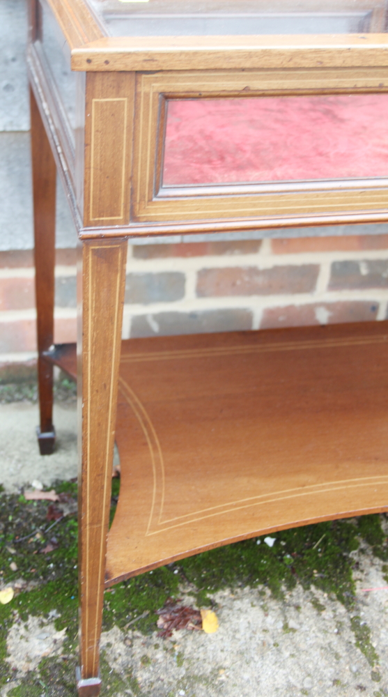 A Sheraton revival mahogany and banded inlaid display cabinet with swan neck pediment over glazed - Image 2 of 8