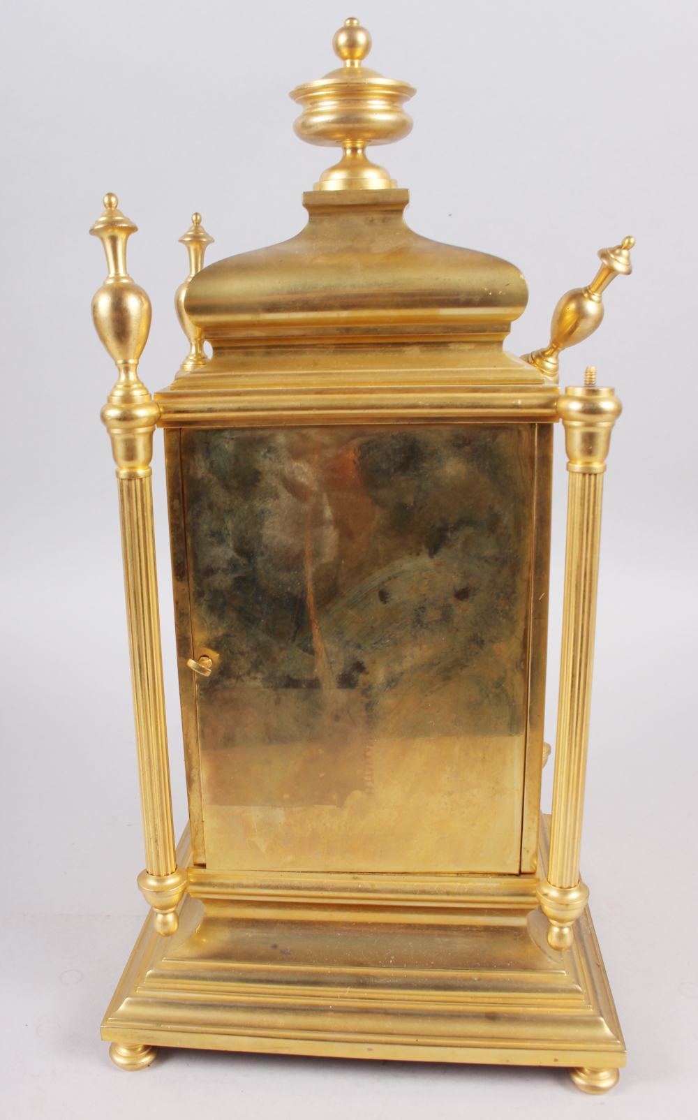 A gilt metal Continental mantel clock with hand-painted porcelain panel, 15 1/4" high (for - Image 3 of 5