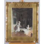 A pair of 19th century coloured mezzotints after Lucius Rossi, ladies in their chambers, in gilt