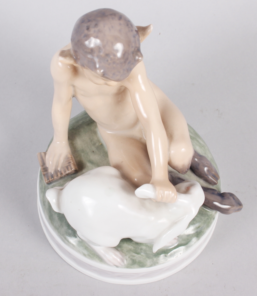 A Copenhagen model of a faun with a rabbit, 439, 5 1/2" high (rabbit ear chipped) - Image 4 of 5