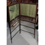 An Edwardian two-fold screen with pierced decoration, 42 3/4" high, and a beadwork footstool