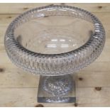 An early 19th century Anglo-Irish cut glass circular bowl with inverted rim, on square base, 10 1/2"