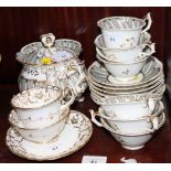 A Rockingham porcelain part tea and coffee service, decorated in grey and white with spiral