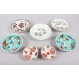 A pair of Chinese polychrome dishes, decorated flowers and insects, 5" dia, a pair of smaller