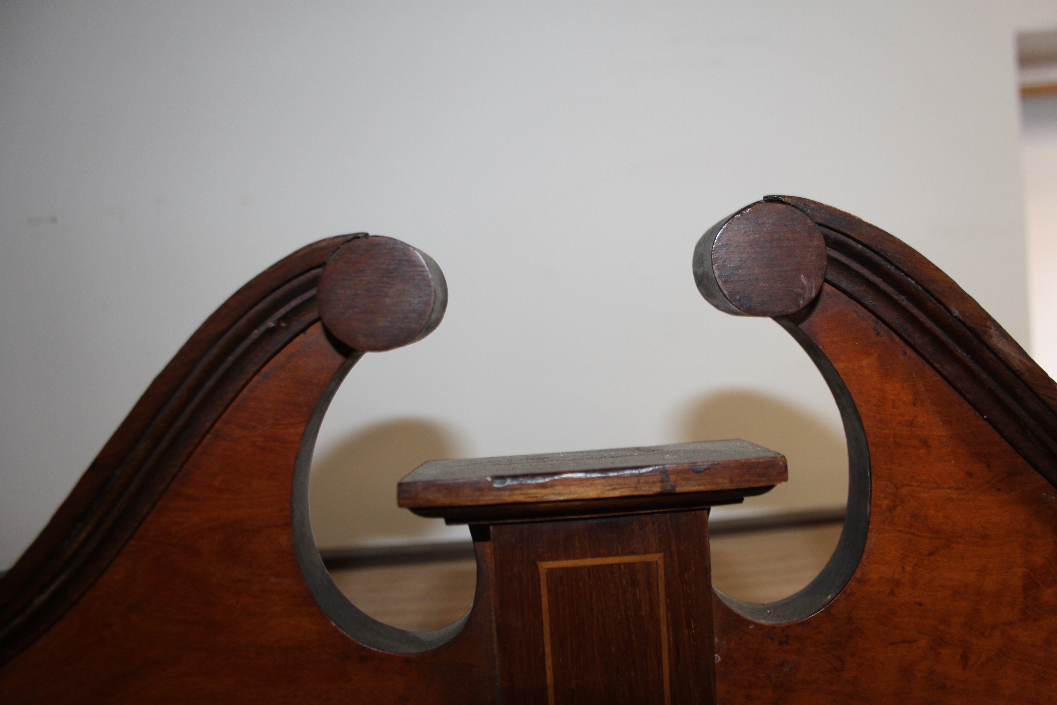 A Sheraton revival mahogany and banded inlaid display cabinet with swan neck pediment over glazed - Image 5 of 8