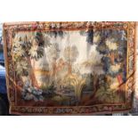 An Aubusson verdure tapestry panel with cottage and castle, 46" high x 62" wide approx