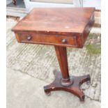 A 19th century work table, fitted one drawer, on inverse tapered column and quadruple splay