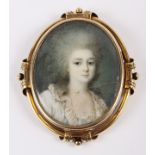Circle of Plimer: an 18th century head and shoulders portrait miniature of a young lady, 2" x 1 1/