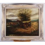 James Clark: a 19th century oil on canvas, "Hunt Follower", loose carriage horse pursuing the
