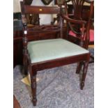 A William IV mahogany carver dining chair with pierced bar back and drop-in seat, on turned supports