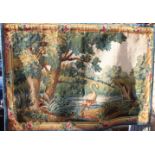An Aubusson type verdure tapestry panel with heron, 38" high x 57" wide approx