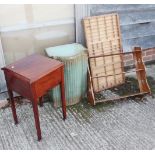 A mahogany sewing table, on square taper supports, 14 1/2" wide, a Lloyd Loom linen basket, a