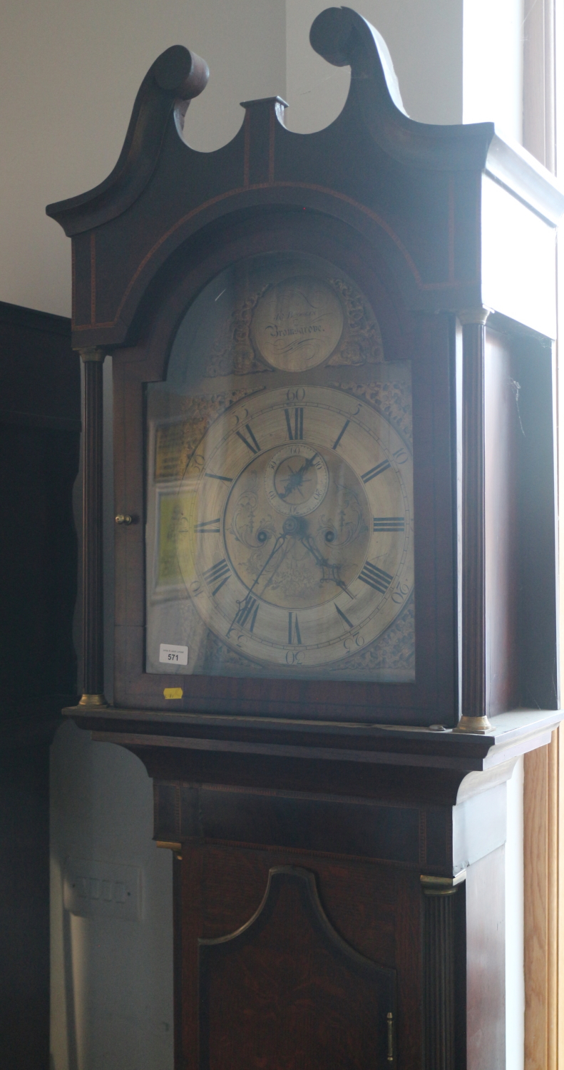 An oak and mahogany inlaid long case clock by J A Brookes of Bromsgrove with broken swan neck - Image 3 of 23