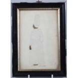 A 19th century pin prick work picture of a Normandy woman, 7" x 4 1/2", in ebonised frame, and a