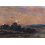 J H Cole: watercolours, landscape of a field with trees, 6 1/2" x 9", in gilt frame