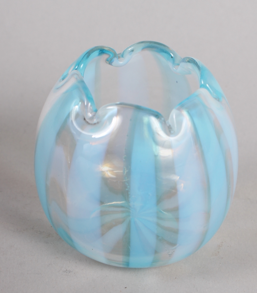 A Mary Gregory frosted glass and enamelled vase, 5 1/2" high, and a Venetian blue and milk glass - Image 5 of 6