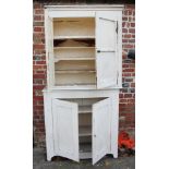 A white painted pine cupboard enclosed four doors, 38" wide x 13" deep x 79 1/2" high