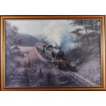 Don Breckon: a colour print, "Racing the Train", two other colour prints, steam locomotives, a